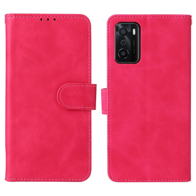 Skin-touch Feeling PU Leather + TPU Folio Flip Wallet Stand Phone Cover Case for Oppo A55s 5G - Rose