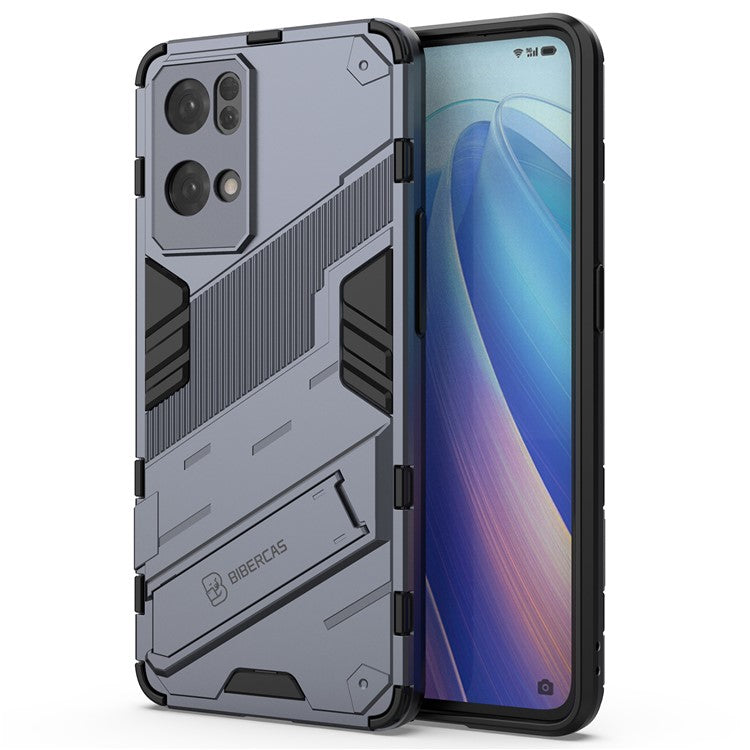 Scratch Resistant Hard PC Shockproof Anti-Drop TPU Protective Cover with Kickstand for Oppo Reno7 Pro 5G - Dark Blue