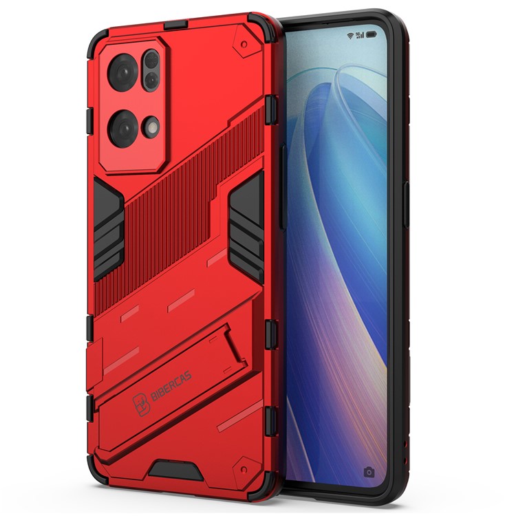 Scratch Resistant Hard PC Shockproof Anti-Drop TPU Protective Cover with Kickstand for Oppo Reno7 Pro 5G - Red