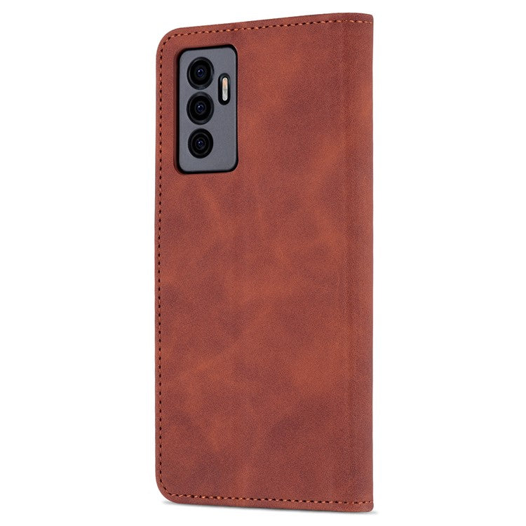 AZNS Full Body Protection PU Leather Wallet Stand Protective Phone Case Cover for vivo S10e/V23e 4G - Brown