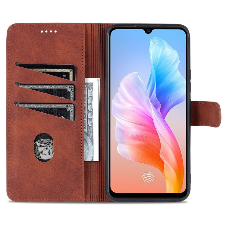 AZNS Full Body Protection PU Leather Wallet Stand Protective Phone Case Cover for vivo S10e/V23e 4G - Brown