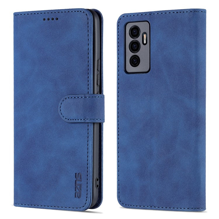 AZNS Full Body Protection PU Leather Wallet Stand Protective Phone Case Cover for vivo S10e/V23e 4G - Blue