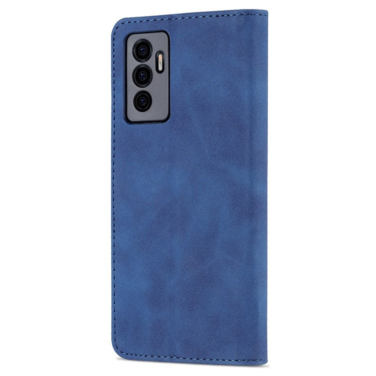 AZNS Full Body Protection PU Leather Wallet Stand Protective Phone Case Cover for vivo S10e/V23e 4G - Blue