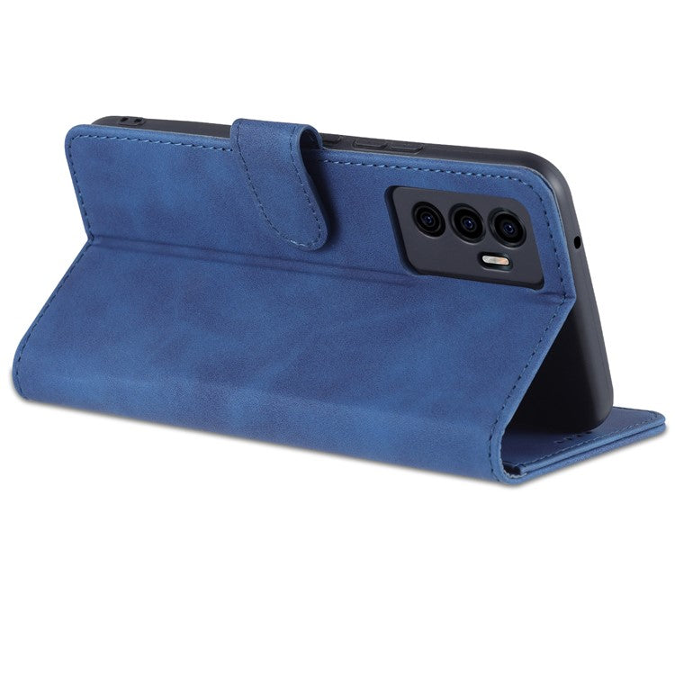 AZNS Full Body Protection PU Leather Wallet Stand Protective Phone Case Cover for vivo S10e/V23e 4G - Blue