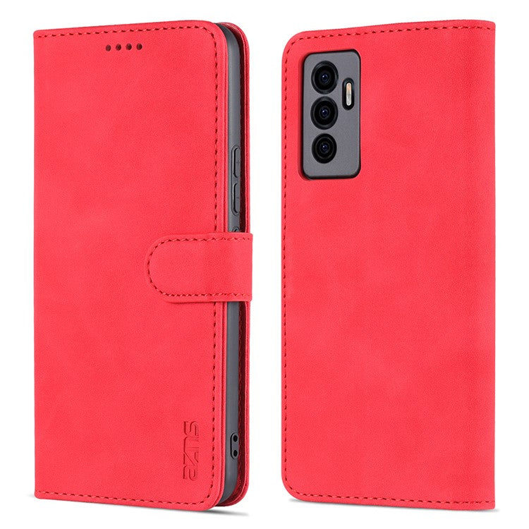 AZNS Full Body Protection PU Leather Wallet Stand Protective Phone Case Cover for vivo S10e/V23e 4G - Red