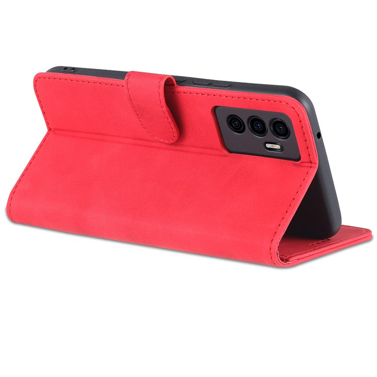 AZNS Full Body Protection PU Leather Wallet Stand Protective Phone Case Cover for vivo S10e/V23e 4G - Red