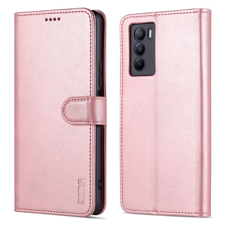 AZNS Fall Prevention PU Leather Wallet Stand Protective Phone Case Cover for vivo T1 5G - Rose Gold