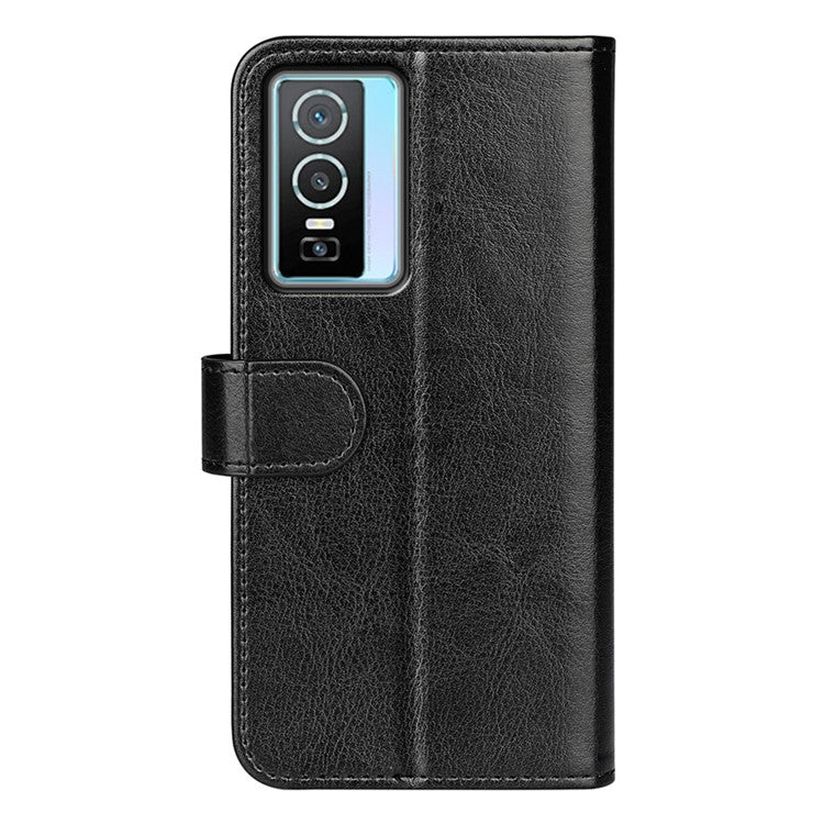 For vivo Y76 5G / Y76s 5G / Y74s Crazy Horse Texture PU Leather Wallet Flip Case Stand Magnetic Closure TPU Protective Cover - Black