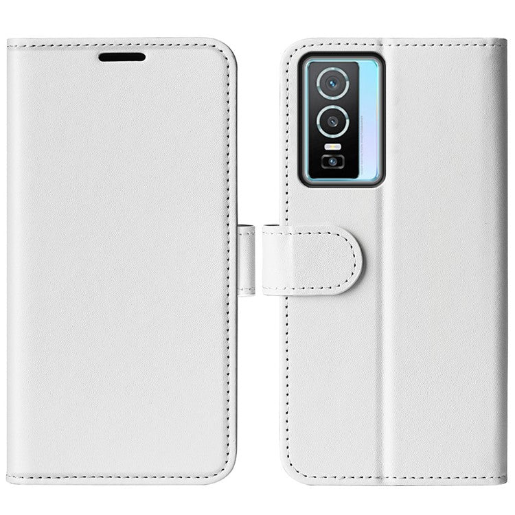 For vivo Y76 5G / Y76s 5G / Y74s Crazy Horse Texture PU Leather Wallet Flip Case Stand Magnetic Closure TPU Protective Cover - White