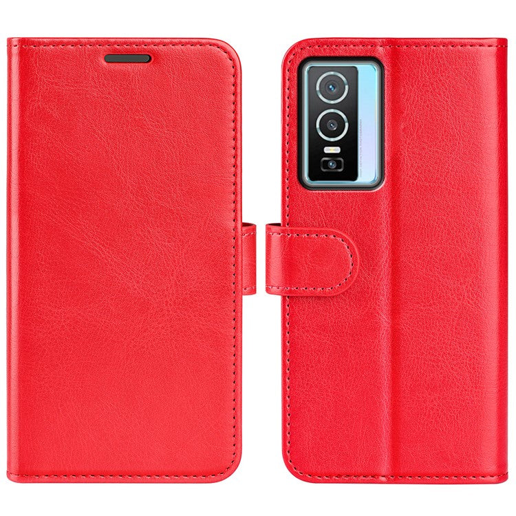 For vivo Y76 5G / Y76s 5G / Y74s Crazy Horse Texture PU Leather Wallet Flip Case Stand Magnetic Closure TPU Protective Cover - Red