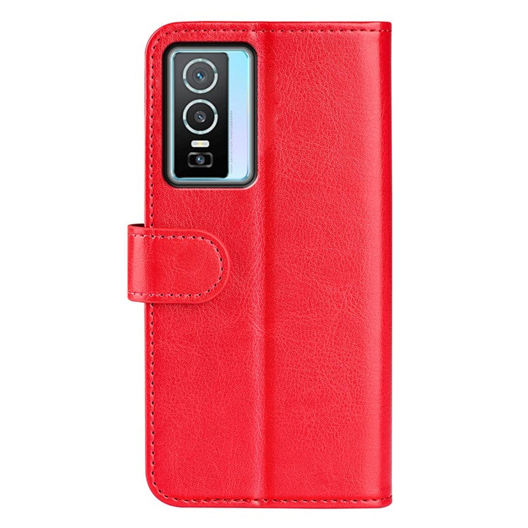 For vivo Y76 5G / Y76s 5G / Y74s Crazy Horse Texture PU Leather Wallet Flip Case Stand Magnetic Closure TPU Protective Cover - Red