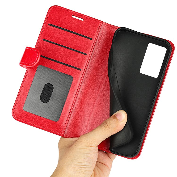 For vivo Y76 5G / Y76s 5G / Y74s Crazy Horse Texture PU Leather Wallet Flip Case Stand Magnetic Closure TPU Protective Cover - Red