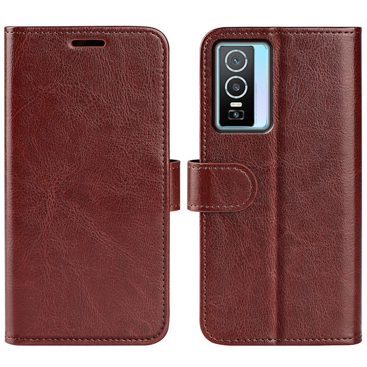 For vivo Y76 5G / Y76s 5G / Y74s Crazy Horse Texture PU Leather Wallet Flip Case Stand Magnetic Closure TPU Protective Cover - Brown