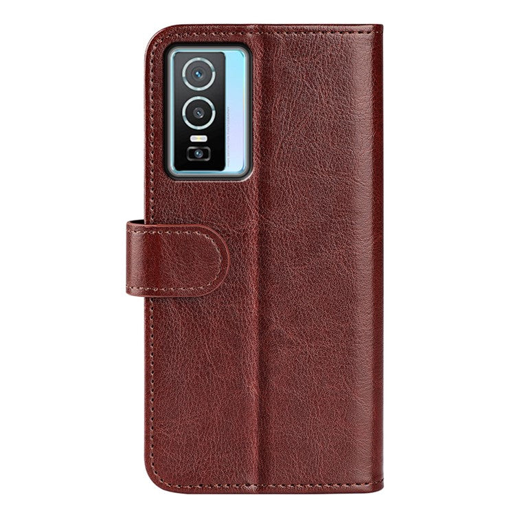 For vivo Y76 5G / Y76s 5G / Y74s Crazy Horse Texture PU Leather Wallet Flip Case Stand Magnetic Closure TPU Protective Cover - Brown