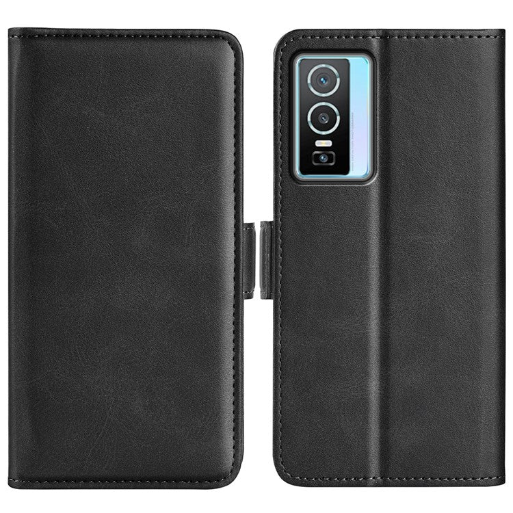 For vivo Y76 5G / Y76s 5G / Y74s Dual Magnetic Flap Textured PU Leather Wallet Case Folding Stand TPU Inner Shell - Black