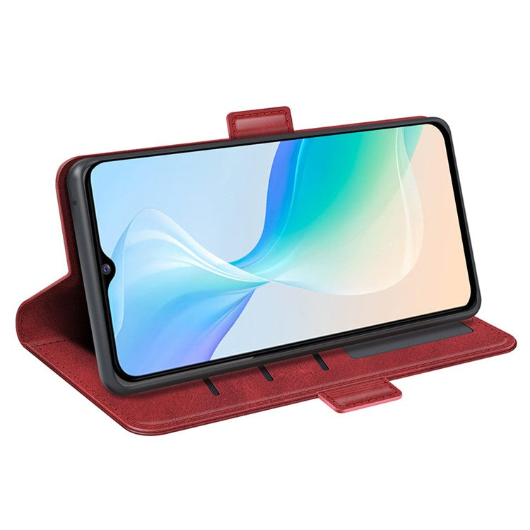 For vivo Y76 5G / Y76s 5G / Y74s Dual Magnetic Flap Textured PU Leather Wallet Case Folding Stand TPU Inner Shell - Red