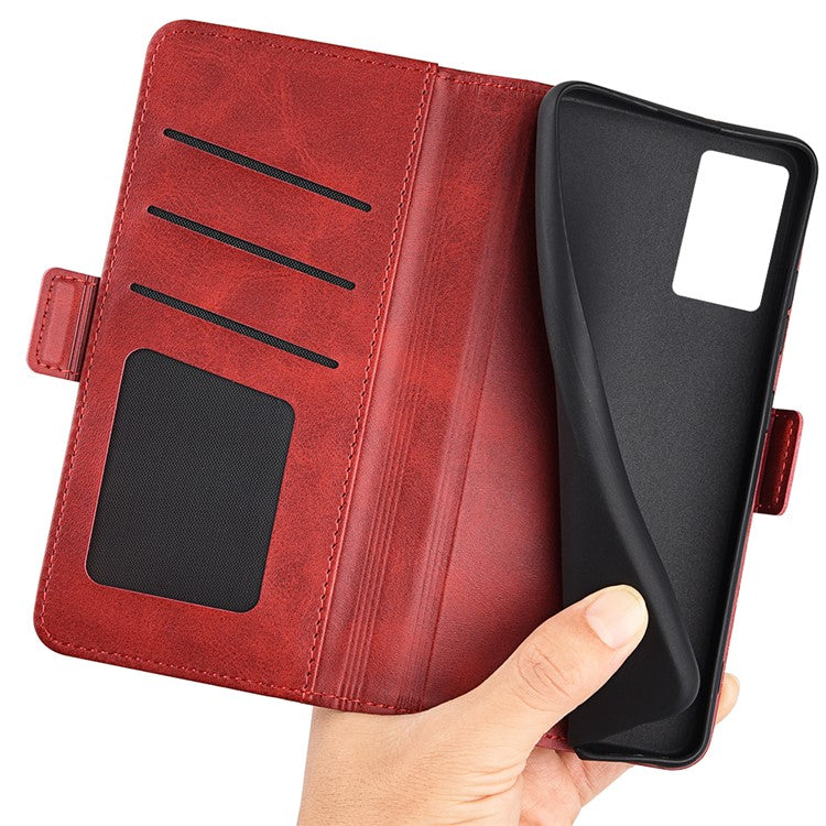 For vivo Y76 5G / Y76s 5G / Y74s Dual Magnetic Flap Textured PU Leather Wallet Case Folding Stand TPU Inner Shell - Red