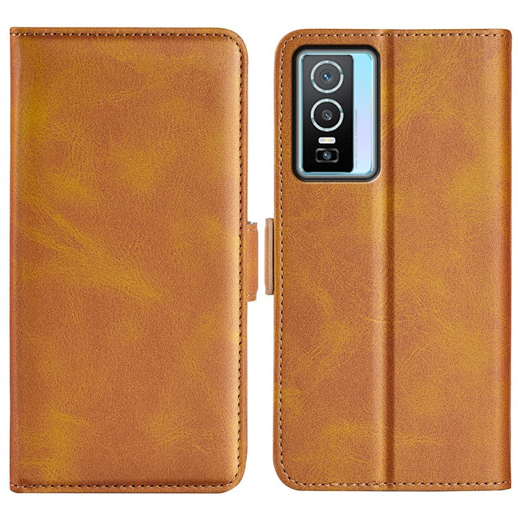 For vivo Y76 5G / Y76s 5G / Y74s Dual Magnetic Flap Textured PU Leather Wallet Case Folding Stand TPU Inner Shell - Yellow