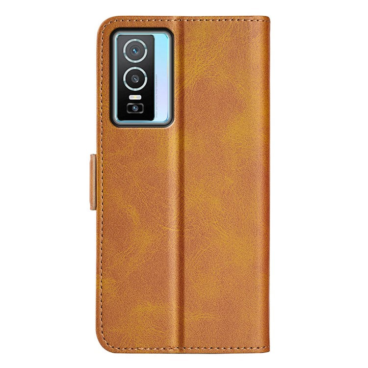 For vivo Y76 5G / Y76s 5G / Y74s Dual Magnetic Flap Textured PU Leather Wallet Case Folding Stand TPU Inner Shell - Yellow