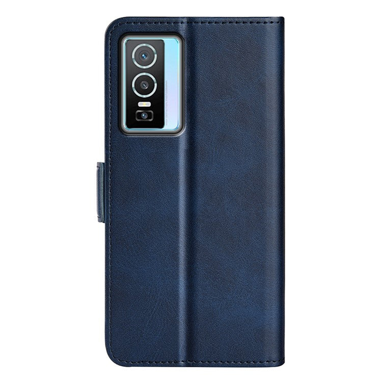 For vivo Y76 5G / Y76s 5G / Y74s Dual Magnetic Flap Textured PU Leather Wallet Case Folding Stand TPU Inner Shell - Blue