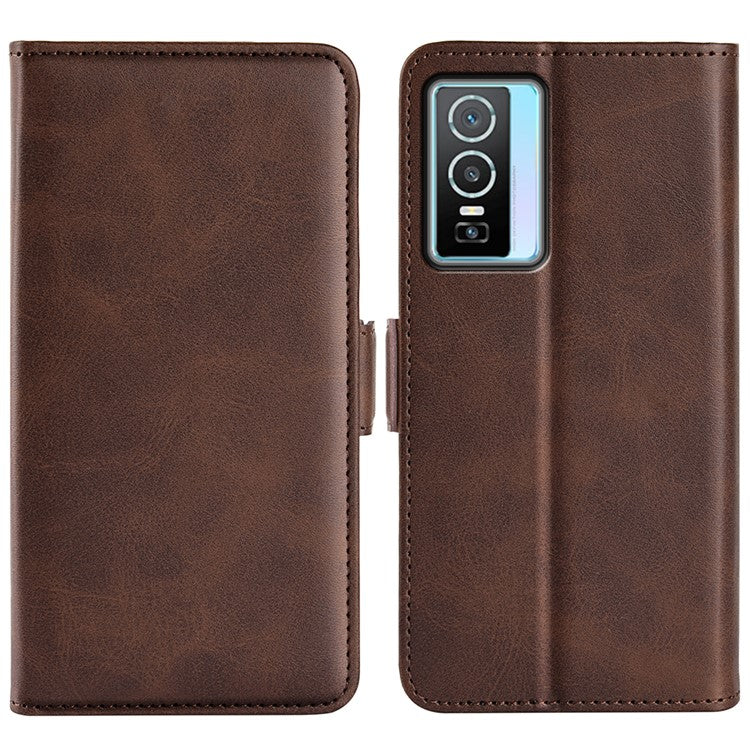 For vivo Y76 5G / Y76s 5G / Y74s Dual Magnetic Flap Textured PU Leather Wallet Case Folding Stand TPU Inner Shell - Brown