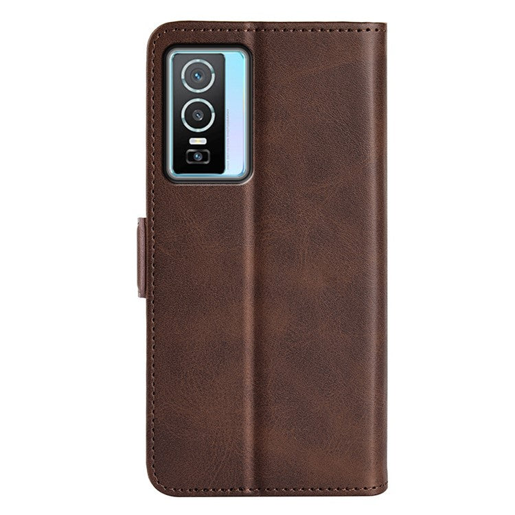 For vivo Y76 5G / Y76s 5G / Y74s Dual Magnetic Flap Textured PU Leather Wallet Case Folding Stand TPU Inner Shell - Brown