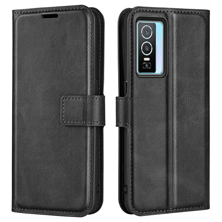 For vivo Y76 5G / Y76s 5G / Y74s PU Leather Flip Case Wallet Stand TPU Bumper Protective Phone Cover - Black