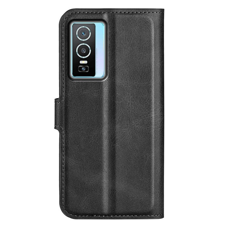 For vivo Y76 5G / Y76s 5G / Y74s PU Leather Flip Case Wallet Stand TPU Bumper Protective Phone Cover - Black