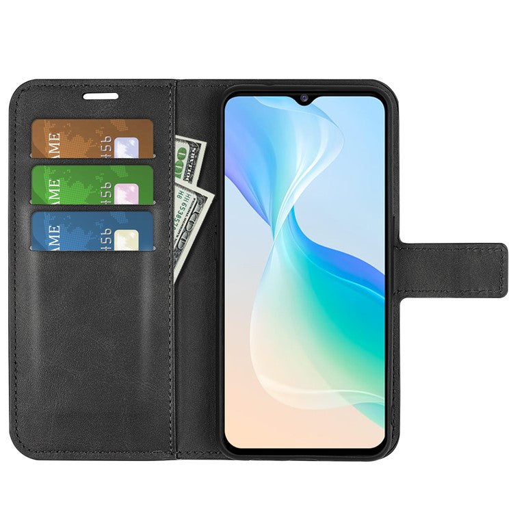 For vivo Y76 5G / Y76s 5G / Y74s PU Leather Flip Case Wallet Stand TPU Bumper Protective Phone Cover - Black