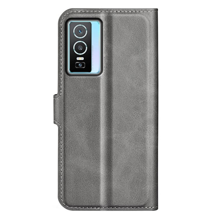 For vivo Y76 5G / Y76s 5G / Y74s PU Leather Flip Case Wallet Stand TPU Bumper Protective Phone Cover - Grey