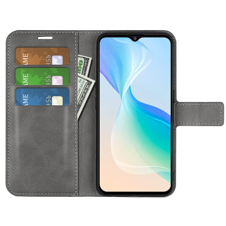 For vivo Y76 5G / Y76s 5G / Y74s PU Leather Flip Case Wallet Stand TPU Bumper Protective Phone Cover - Grey