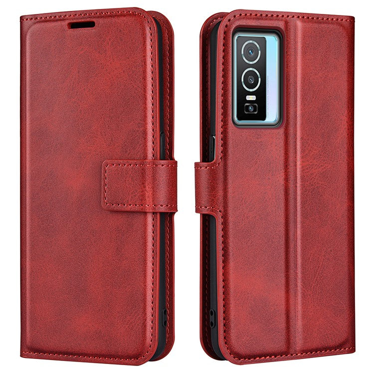 For vivo Y76 5G / Y76s 5G / Y74s PU Leather Flip Case Wallet Stand TPU Bumper Protective Phone Cover - Red