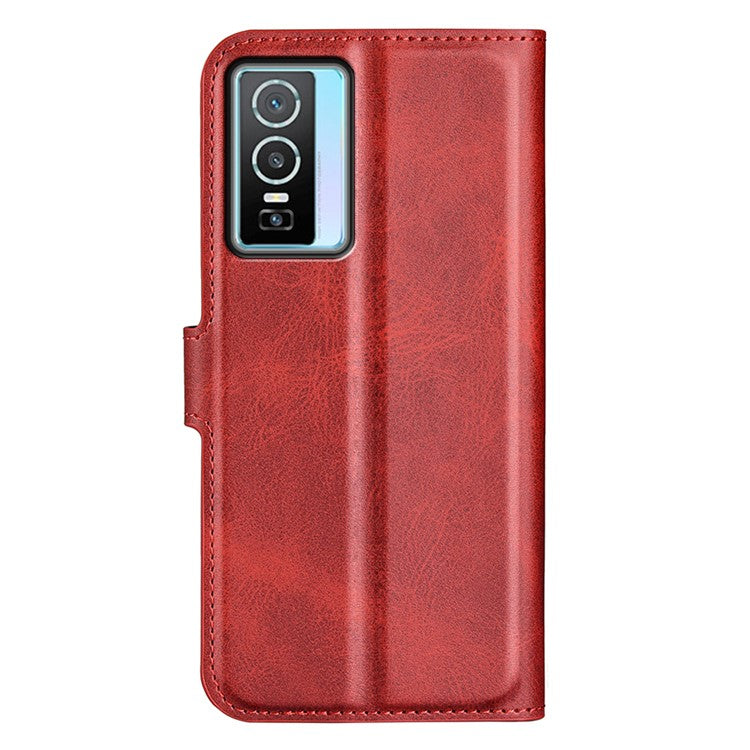 For vivo Y76 5G / Y76s 5G / Y74s PU Leather Flip Case Wallet Stand TPU Bumper Protective Phone Cover - Red