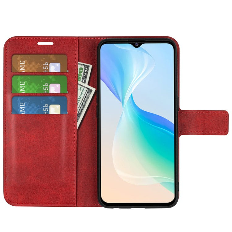 For vivo Y76 5G / Y76s 5G / Y74s PU Leather Flip Case Wallet Stand TPU Bumper Protective Phone Cover - Red