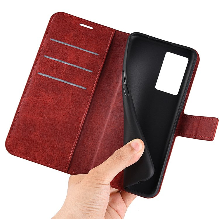 For vivo Y76 5G / Y76s 5G / Y74s PU Leather Flip Case Wallet Stand TPU Bumper Protective Phone Cover - Red