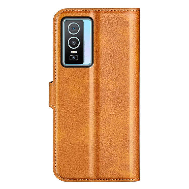 For vivo Y76 5G / Y76s 5G / Y74s PU Leather Flip Case Wallet Stand TPU Bumper Protective Phone Cover - Yellow