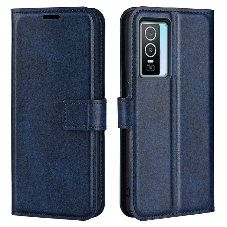 For vivo Y76 5G / Y76s 5G / Y74s PU Leather Flip Case Wallet Stand TPU Bumper Protective Phone Cover - Blue