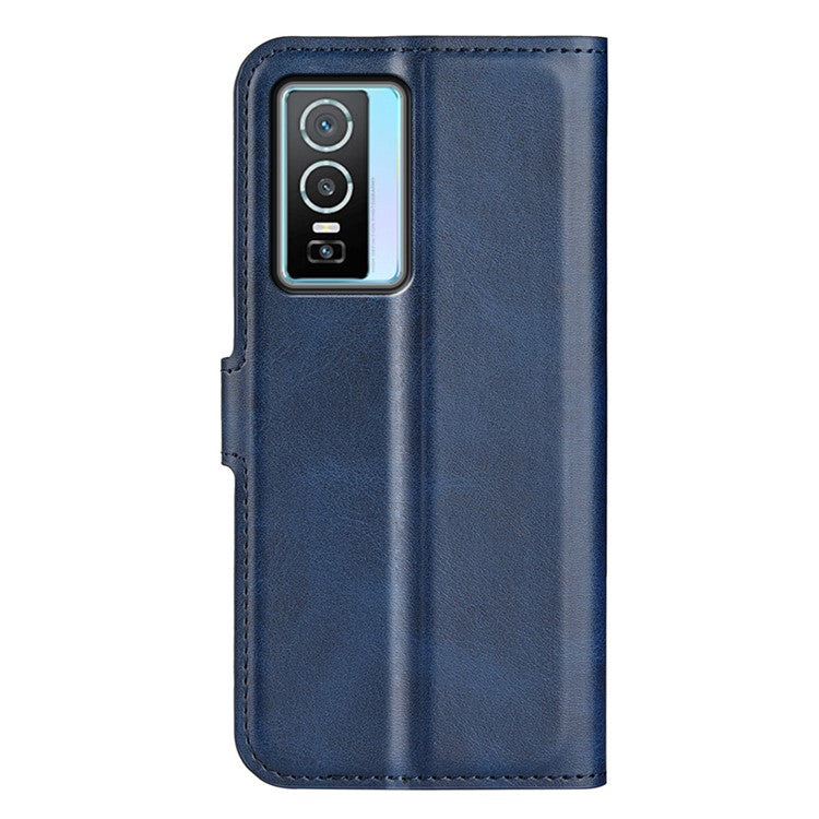 For vivo Y76 5G / Y76s 5G / Y74s PU Leather Flip Case Wallet Stand TPU Bumper Protective Phone Cover - Blue