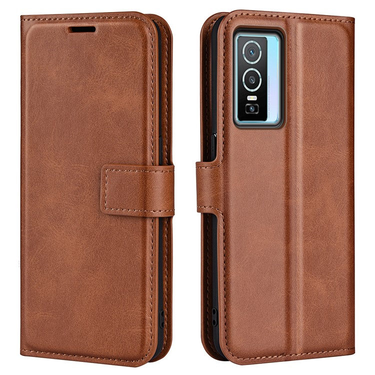 For vivo Y76 5G / Y76s 5G / Y74s PU Leather Flip Case Wallet Stand TPU Bumper Protective Phone Cover - Light Brown