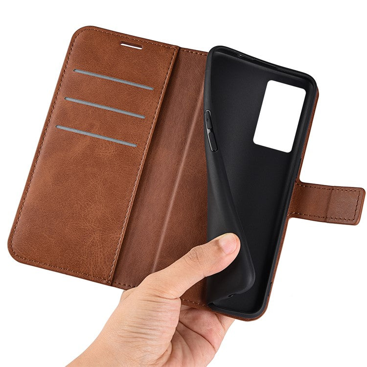 For vivo Y76 5G / Y76s 5G / Y74s PU Leather Flip Case Wallet Stand TPU Bumper Protective Phone Cover - Light Brown