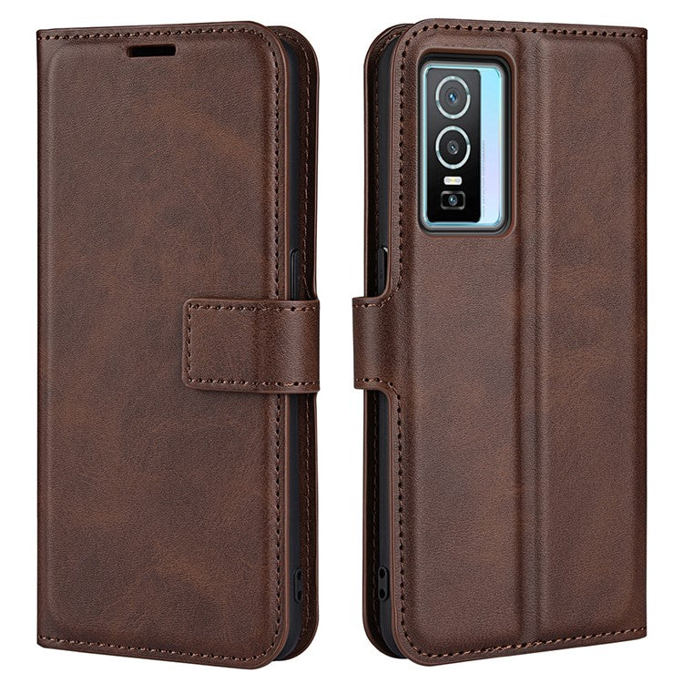 For vivo Y76 5G / Y76s 5G / Y74s PU Leather Flip Case Wallet Stand TPU Bumper Protective Phone Cover - Dark Brown