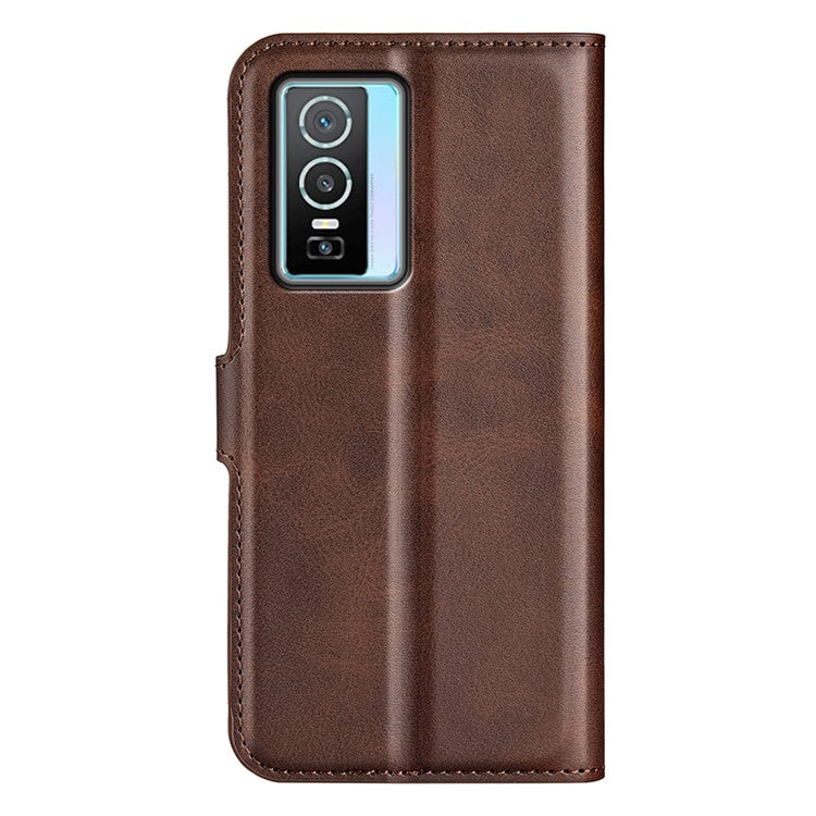 For vivo Y76 5G / Y76s 5G / Y74s PU Leather Flip Case Wallet Stand TPU Bumper Protective Phone Cover - Dark Brown