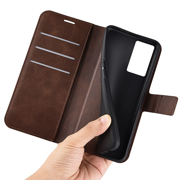 For vivo Y76 5G / Y76s 5G / Y74s PU Leather Flip Case Wallet Stand TPU Bumper Protective Phone Cover - Dark Brown