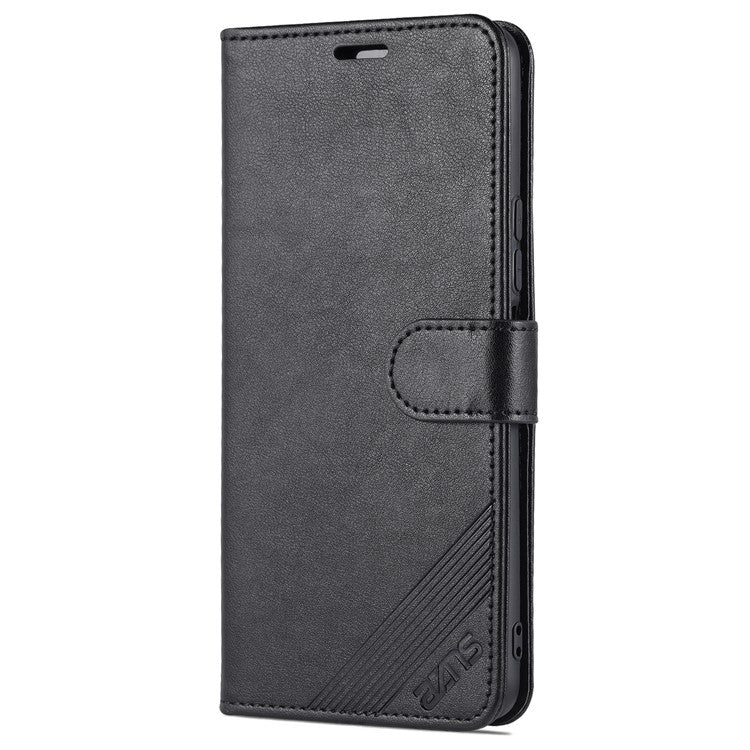 AZNS Textured PU Leather Protective Folio Flip Case Wallet Stand Inner TPU Phone Cover for vivo Y76s / Y74s - Black