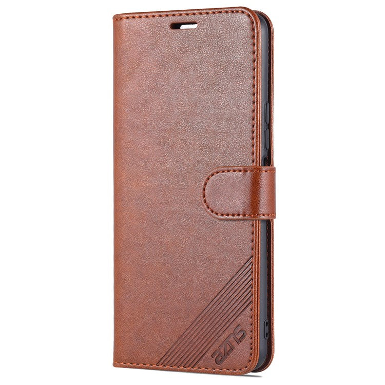 AZNS Textured PU Leather Protective Folio Flip Case Wallet Stand Inner TPU Phone Cover for vivo Y76s / Y74s - Brown