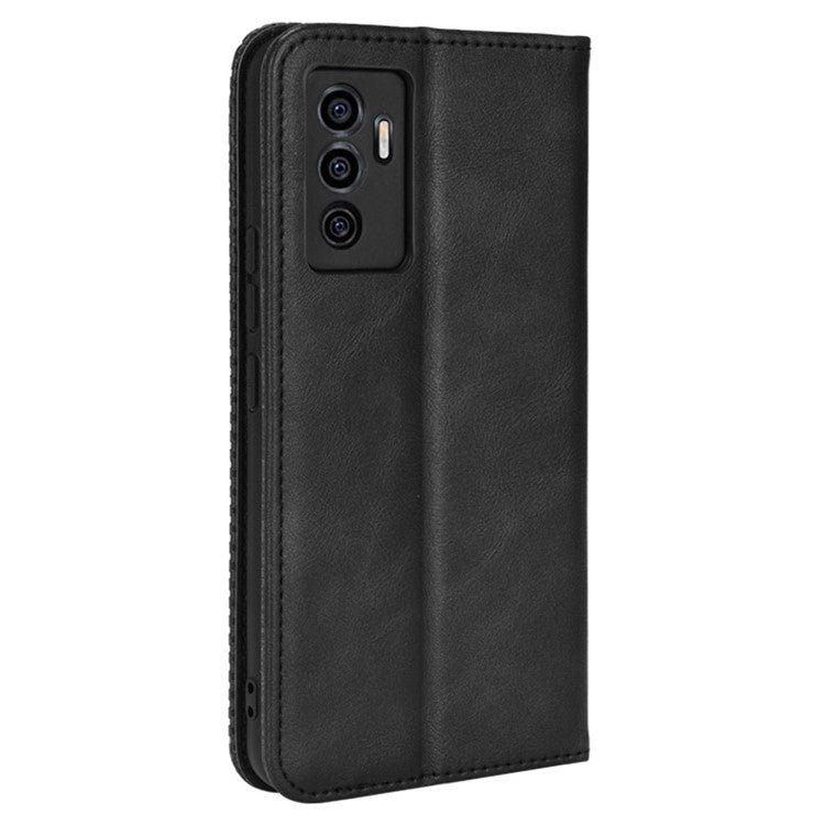 For vivo S10e/V23e 4G/5G Anti-scratch Drop-proof Wallet Stand Retro Style Imprinted Leather Fip Phone Cover - Black