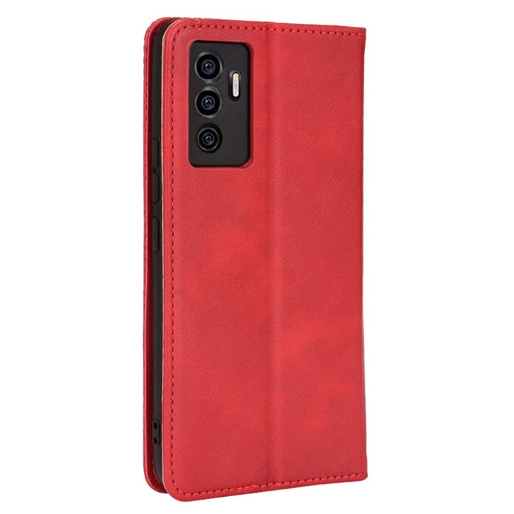 For vivo S10e/V23e 4G/5G Anti-scratch Drop-proof Wallet Stand Retro Style Imprinted Leather Fip Phone Cover - Red