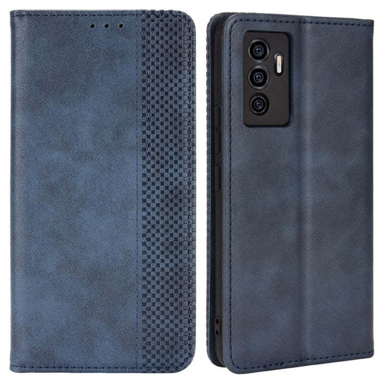 For vivo S10e/V23e 4G/5G Anti-scratch Drop-proof Wallet Stand Retro Style Imprinted Leather Fip Phone Cover - Blue