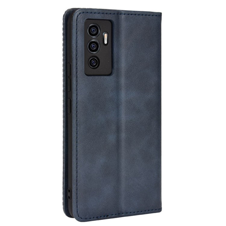 For vivo S10e/V23e 4G/5G Anti-scratch Drop-proof Wallet Stand Retro Style Imprinted Leather Fip Phone Cover - Blue