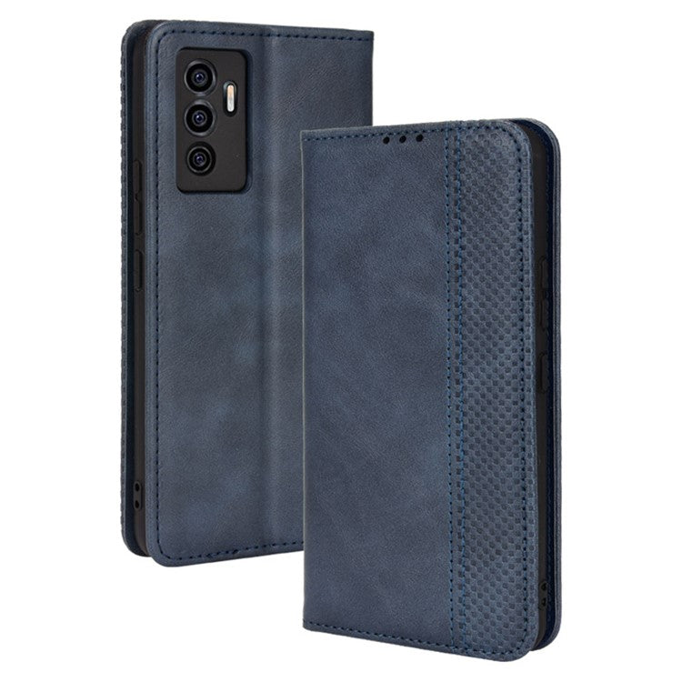 For vivo S10e/V23e 4G/5G Anti-scratch Drop-proof Wallet Stand Retro Style Imprinted Leather Fip Phone Cover - Blue